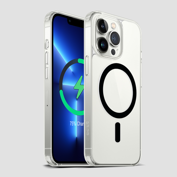 Gripp Clear MagSafe Hülle für iPhone 14 Pro (6.1) mit schwarzem Ring - Transparent