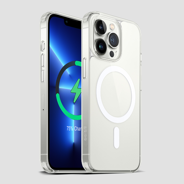 Gripp Clear MagSafe Hülle für iPhone 14 PRO Max (6.7) mit weißem Ring - Transparent