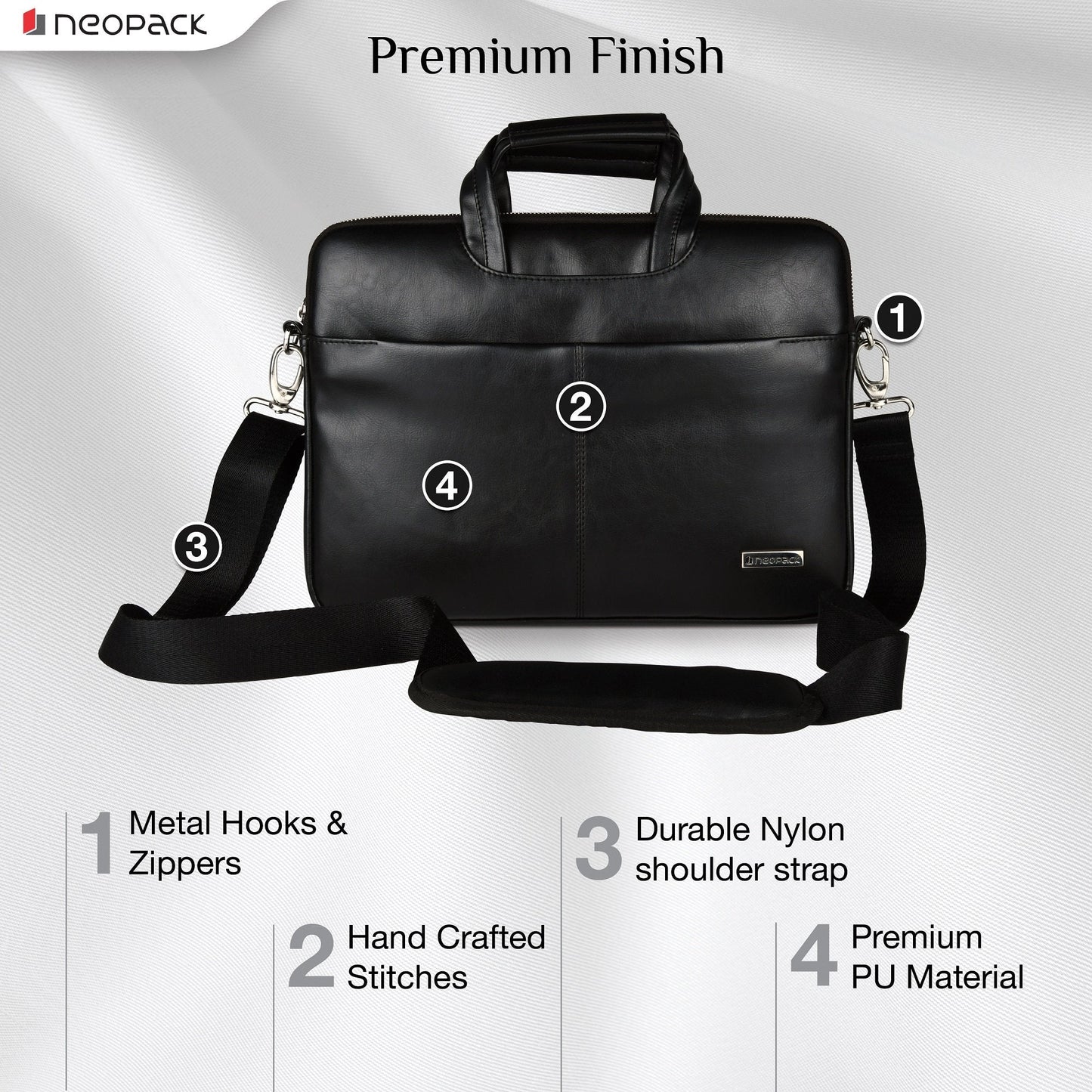 Neopack Ledertasche für Laptops bis 15 Zoll und 16 Zoll MacBook – Schwarz