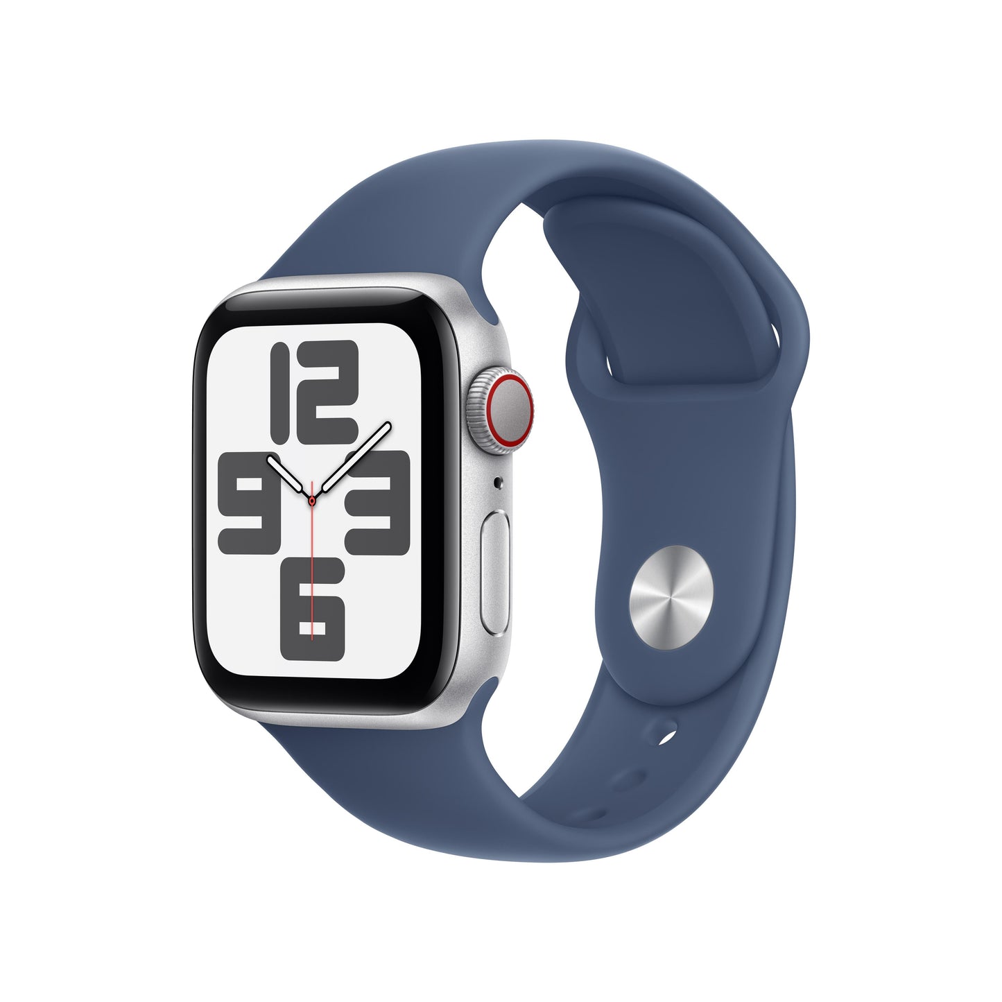 Apple Watch SE GPS + Cellular 40 mm silbernes Aluminiumgehäuse mit Sportarmband Denim – S/M