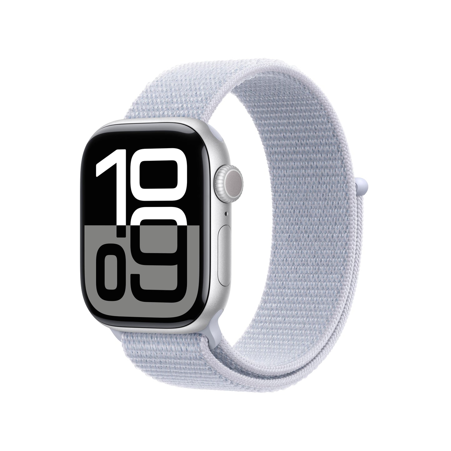 Apple Watch Series 10 GPS 42 mm Silberfarbenes Aluminiumgehäuse mit Sport Loop in Blauer Wolke
