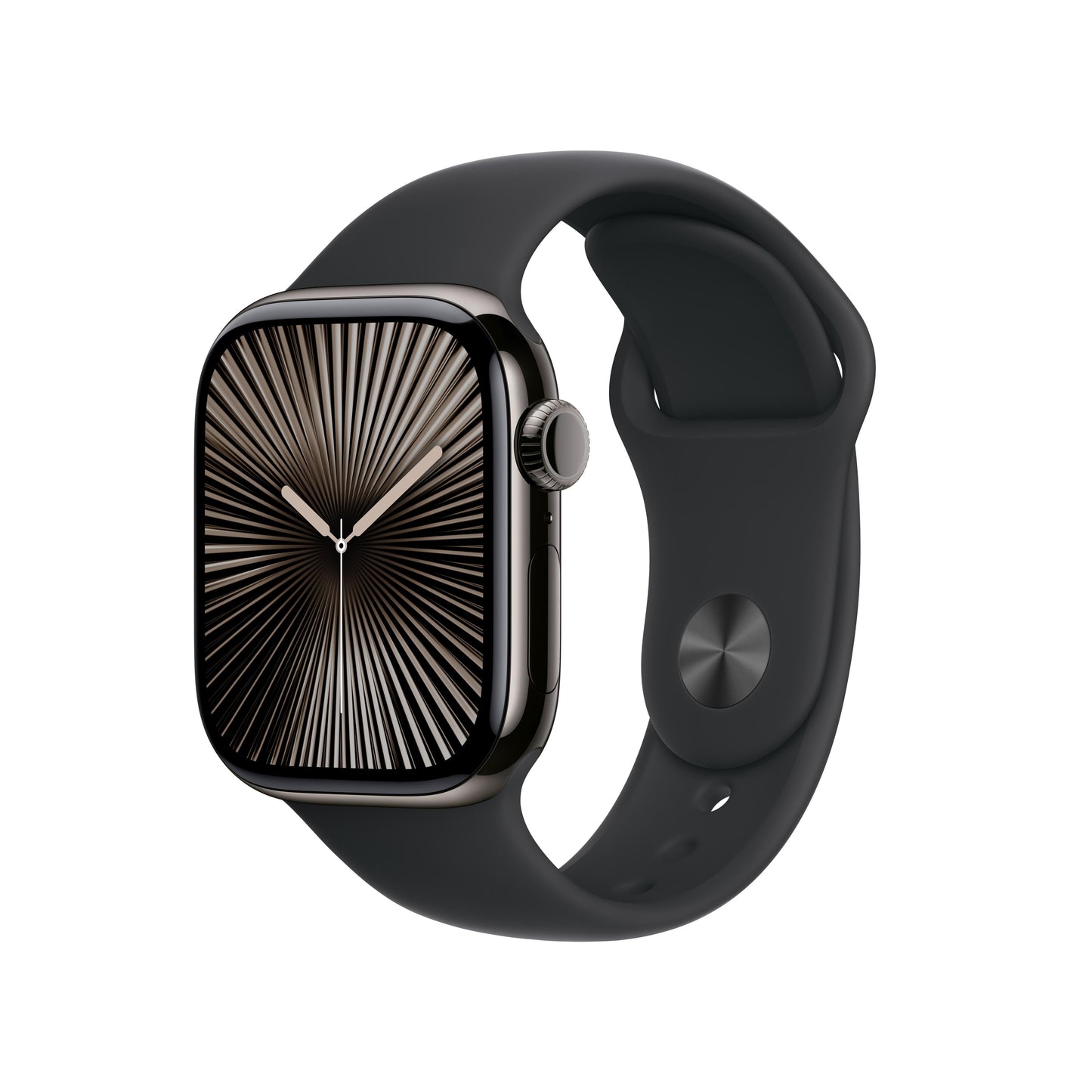 Apple Watch Series 10 GPS + Cellular 42mm Titangehäuse in Schiefergrau mit Sportarmband Schwarz – M/L