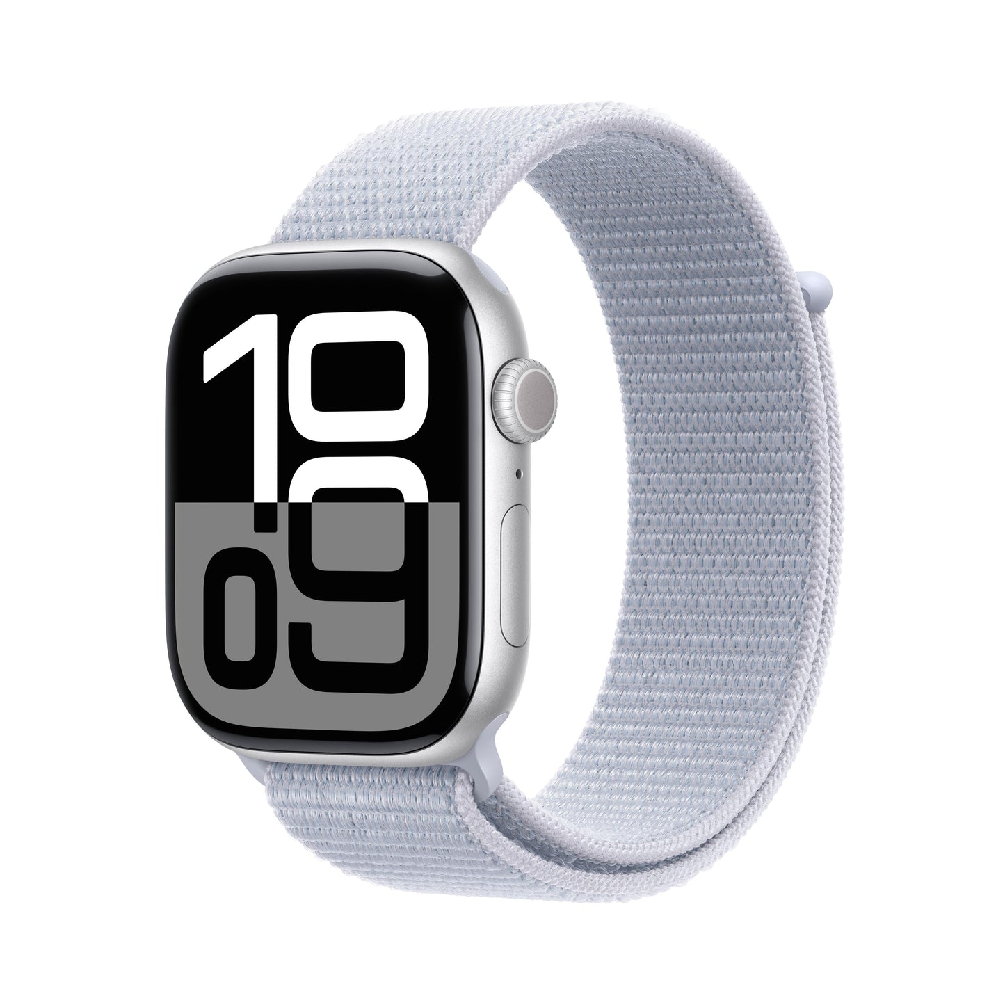 Apple Watch Series 10 GPS 46 mm Aluminiumgehäuse Silber mit Sport Loop in Blauer Wolke