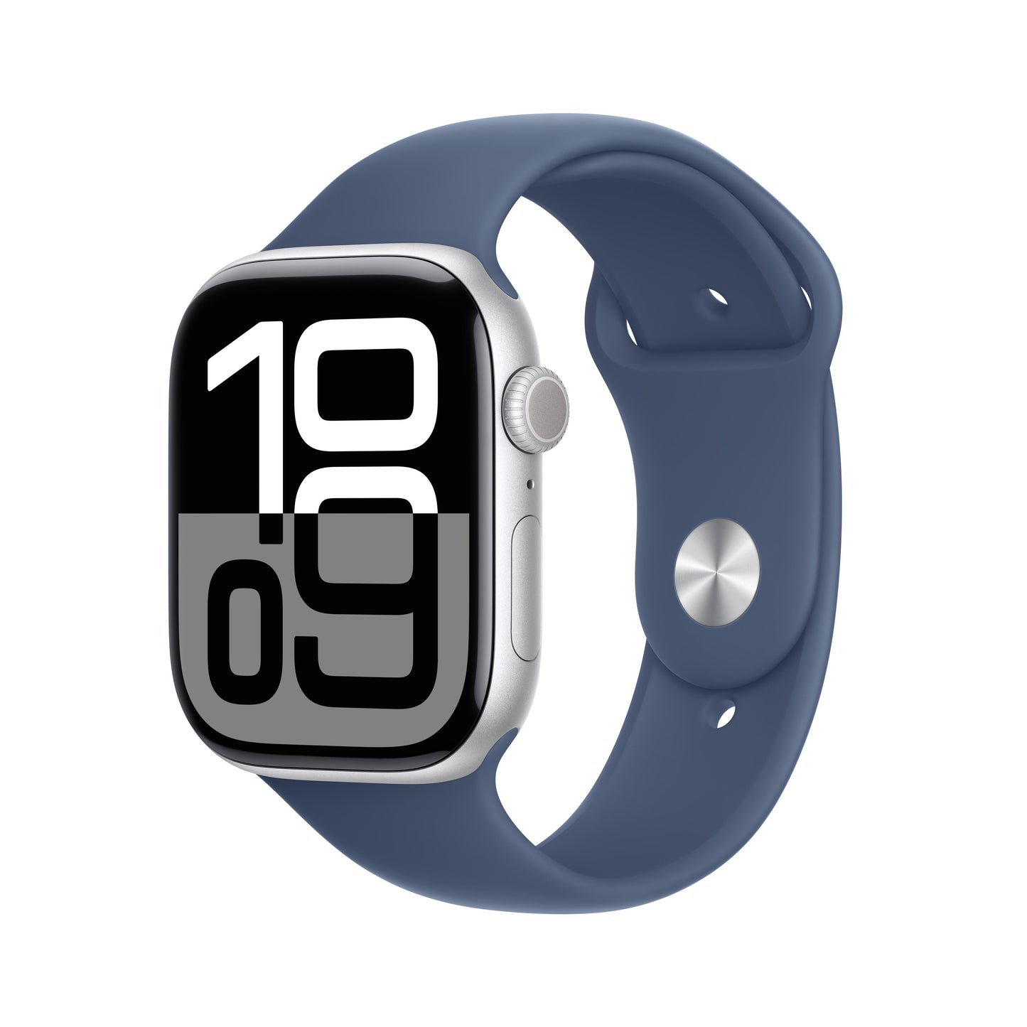 Apple Watch Series 10 GPS + Cellular 46 mm silbernes Aluminiumgehäuse mit Denim Sportarmband – M/L