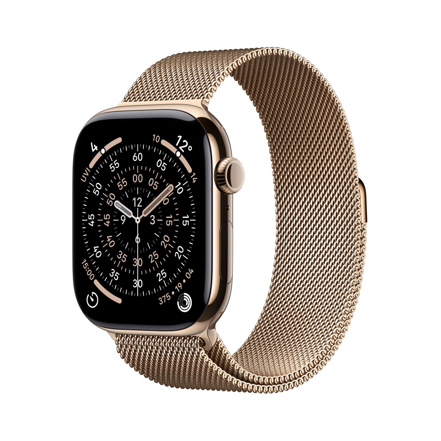 Apple Watch Series 11 GPS + Cellular, 46 mm Gold-Titangehäuse mit goldenem Milanaise Armband – M/L