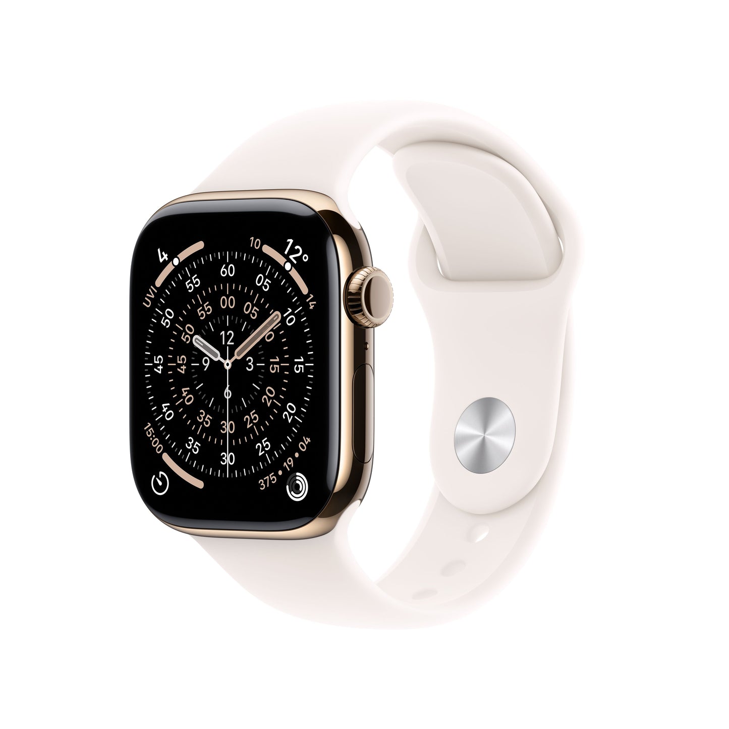 Apple Watch Series 11 GPS + Cellular 42mm Goldfarbenes Titangehäuse mit hellrosafarbenem Sportarmband – M/L