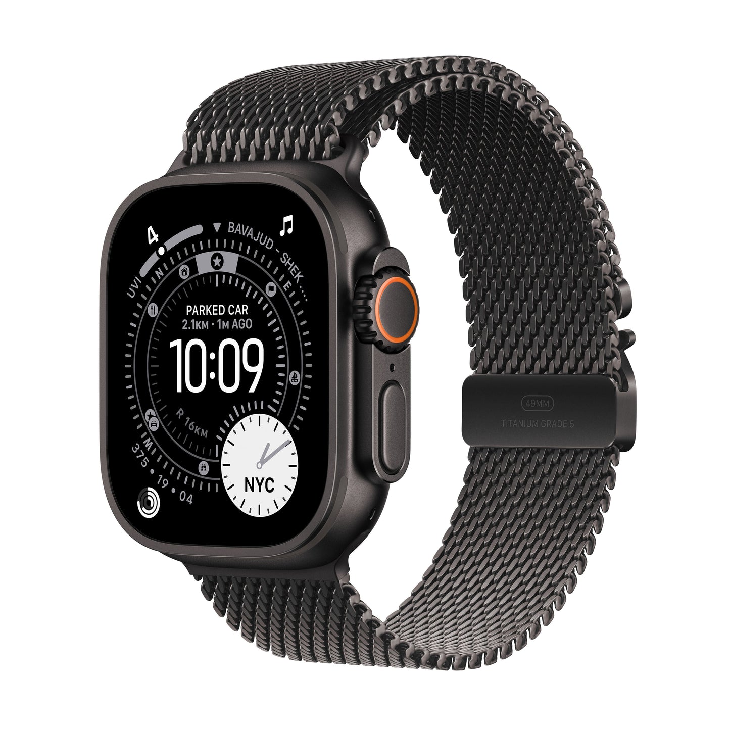 Apple Watch Ultra 3 GPS + Cellular 49mm Gehäuse aus schwarzem Titan mit Milanaise-Armband aus schwarzem Titan – Mittel