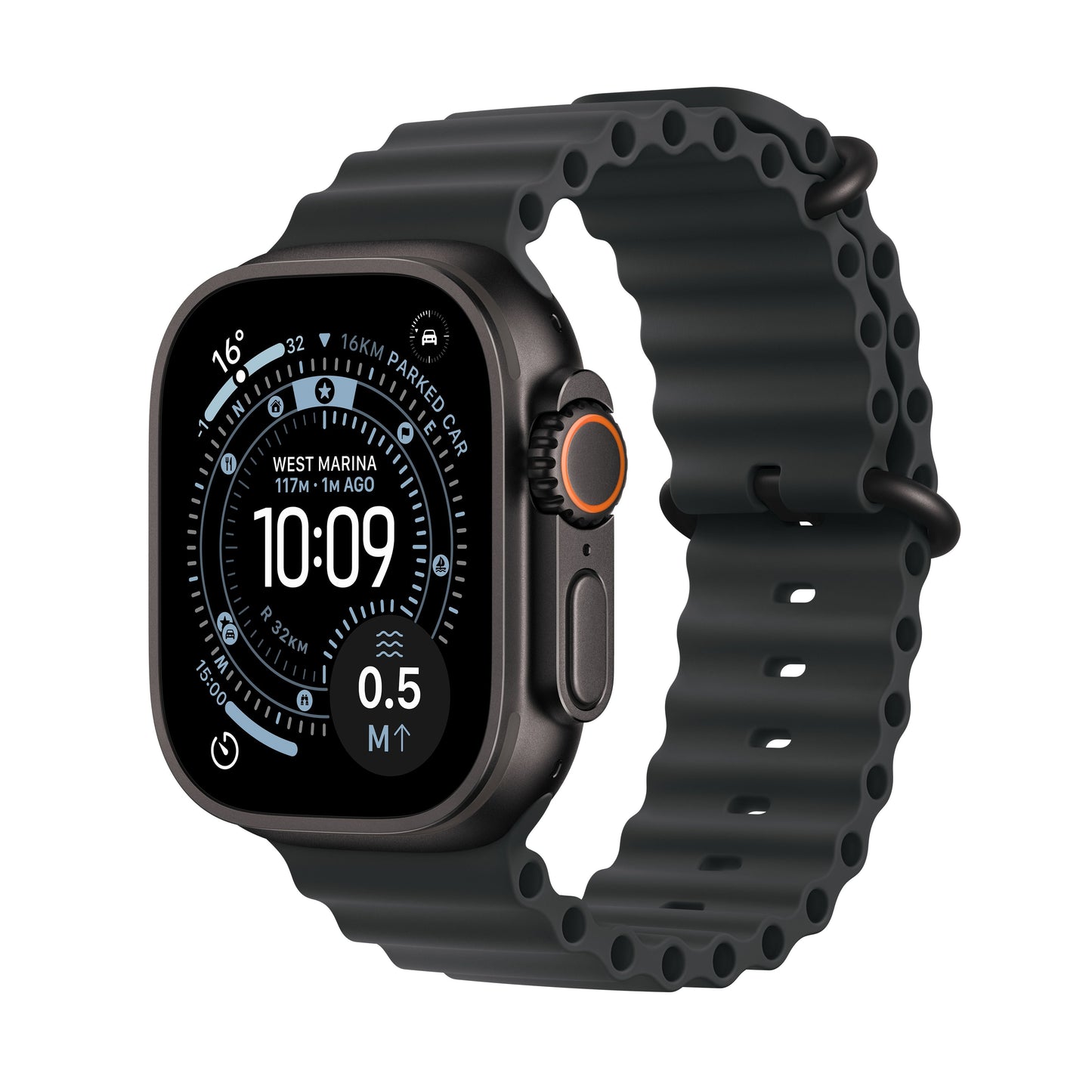 Apple Watch Ultra 3 GPS + Cellular 49mm Titangehäuse in Schwarz mit Ocean Armband in Schwarz