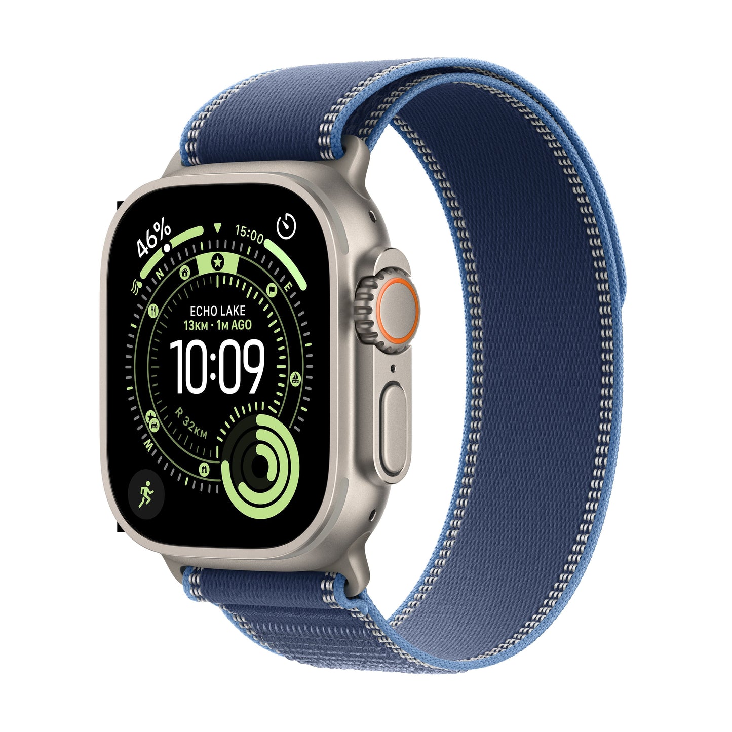 Apple Watch Ultra 3 GPS + Cellular 49mm Titangehäuse Natur mit blauem/hellblauem Trail Loop – S/M
