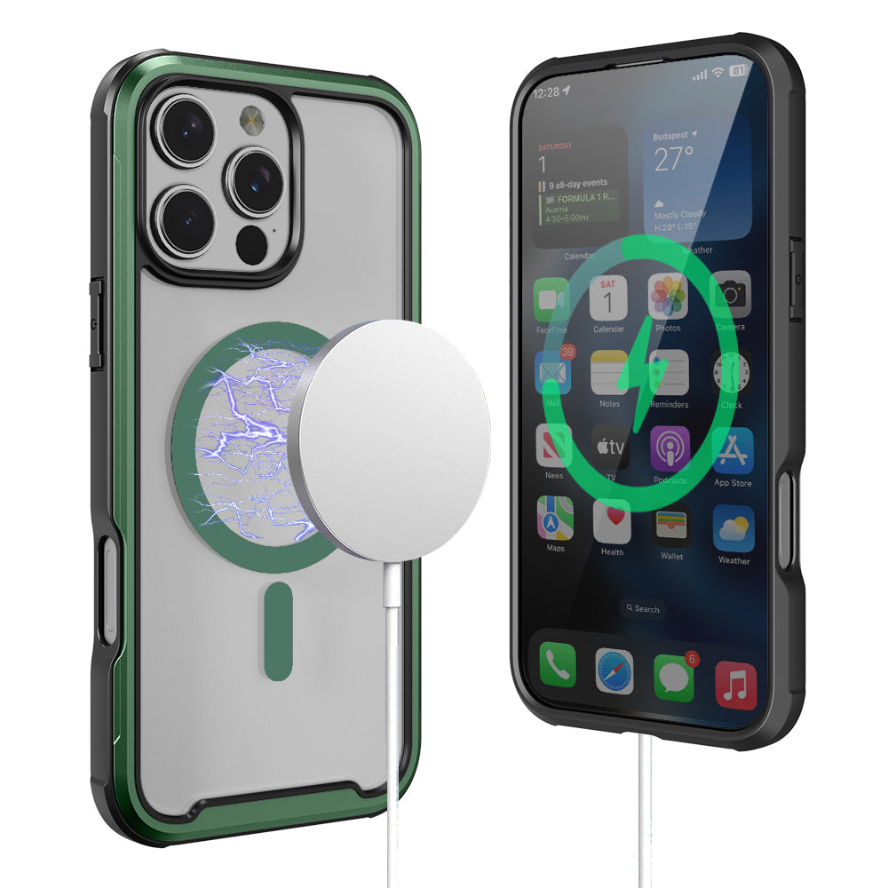 PULSE Aluminium Rugged MagSafe Hülle für iPhone 16 Plus – Mattgrün