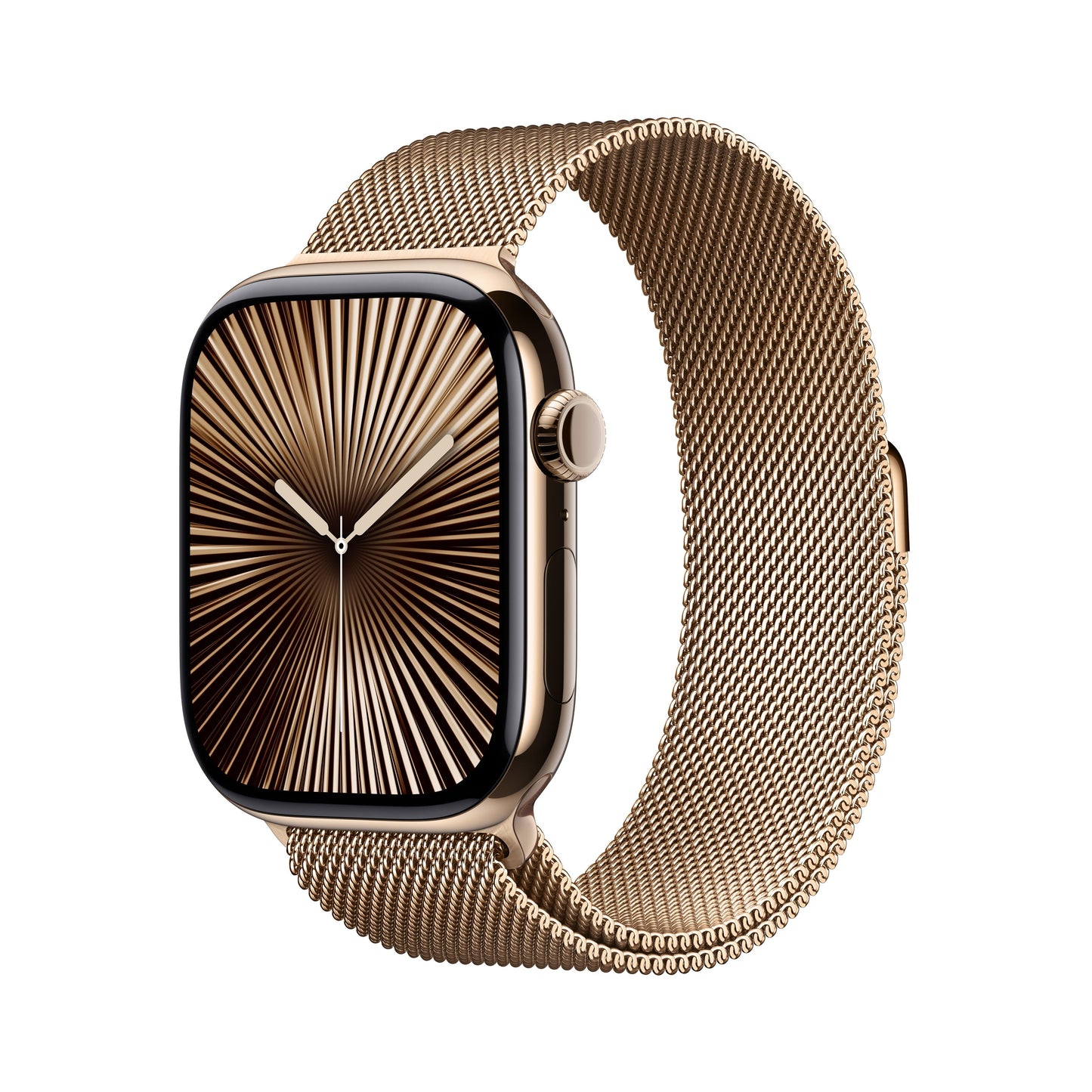 Apple Watch Series 10 GPS + Cellular 46mm Titangehäuse Gold mit goldenem Milanaise Armband – S/M