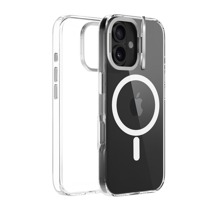 Pulse CRYSTAL Case mit Metall-Kameraständer für iPhone 16 – Schwarz
